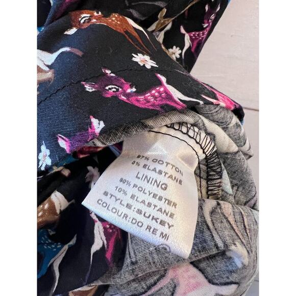 Lindy Bop Dress Women's Black Multi Color Deer Print V-Neck Short Sleeve Midi - Picture 4 of 6